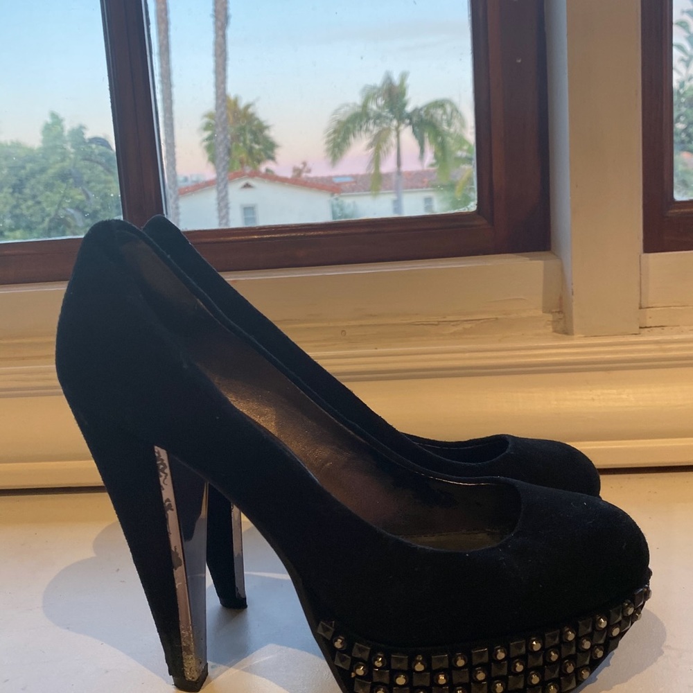 Sam Edelman black suede embellished platform pumps - Picture 5 of 8